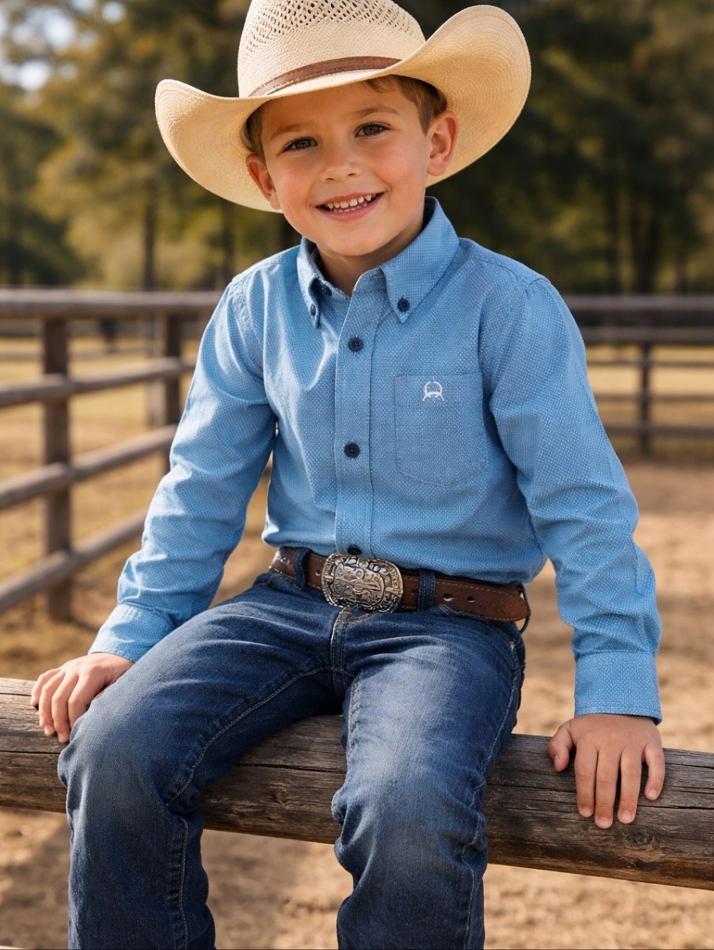 Cinch Western Light Blue Microdot Button-Down Shirt. Cowboy Cute! Light-weight!